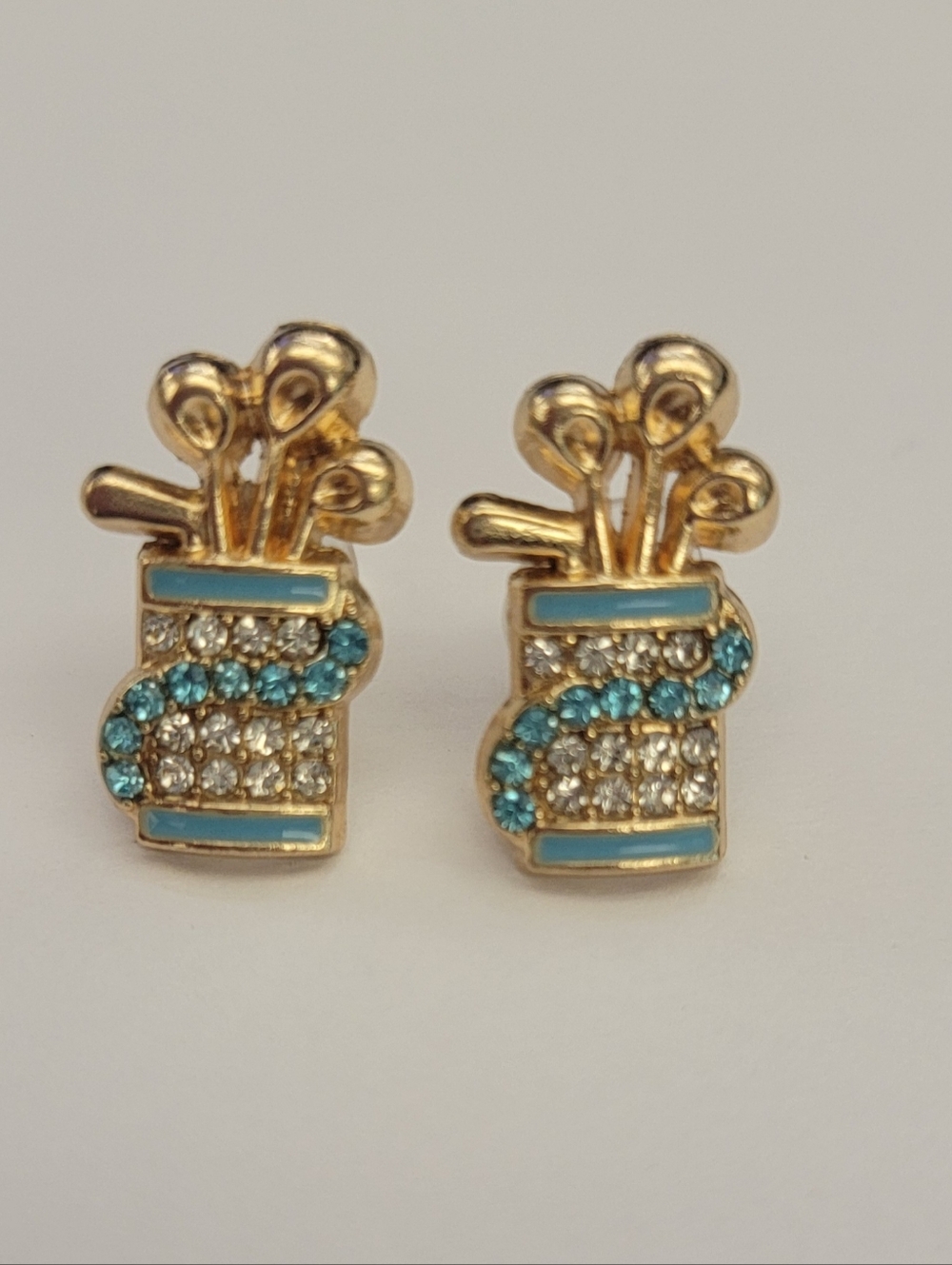 Gold-Tone Turquoise Crystal Golf Bag Stud Earrings - Women Jewelry